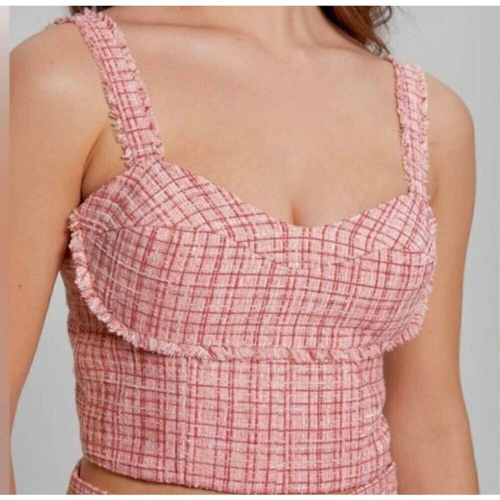 NWT GUESS Tweed Bustier Cropped Top: Blush Pink Sexy Feminine Flirty Crop Top: L